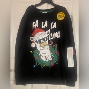 Holiday Time Men’s Black‎ Festive Llama Light Up Sweater! NWT! Size Large 42-44